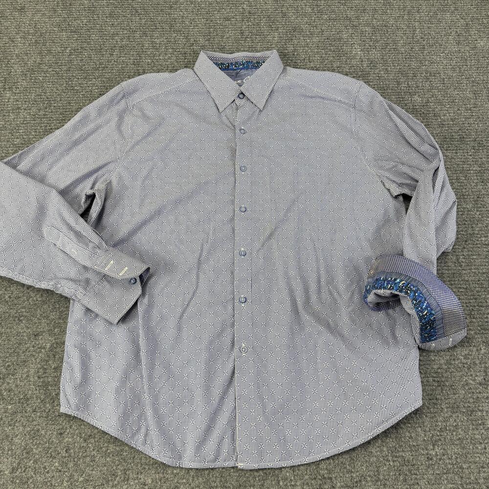 Robert Graham Shirt Mens 2XL Blue Geometric Classic Fit Long Sleeve Button Up